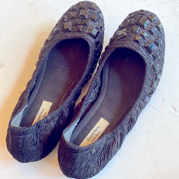Simply Vera Vera Wang Shoes Beaded Black Textured Flat Vera Wang